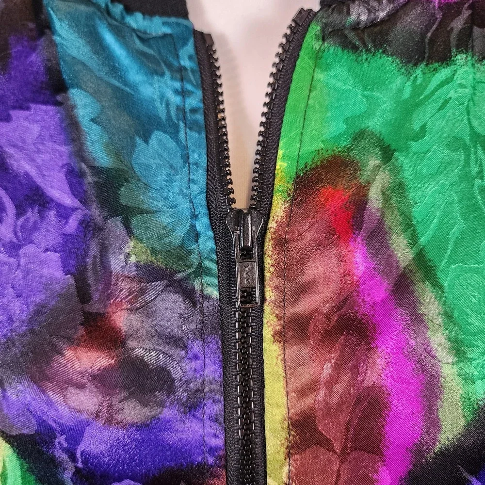 Casual Corner Satin Bomber Jacket Womens One Size Colorful Jacquard Abstract 80s - Picture 4 of 12